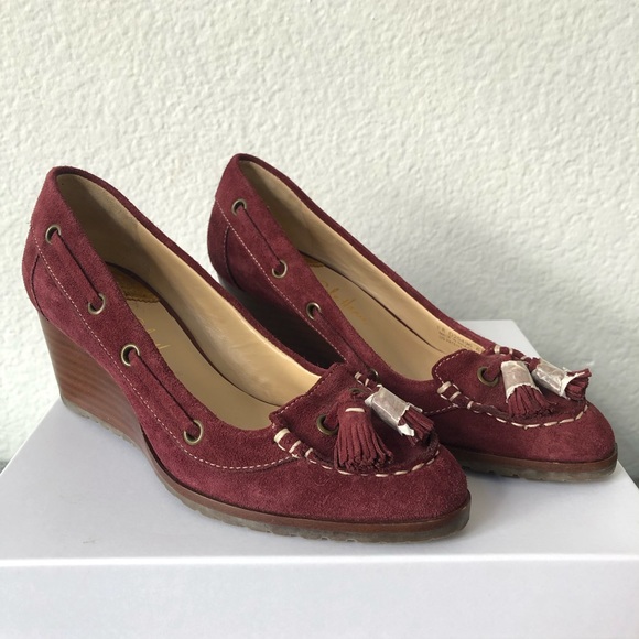 COLE HAAN + Nike Air Burgundy Suede Loafer Wedges - Picture 1 of 7